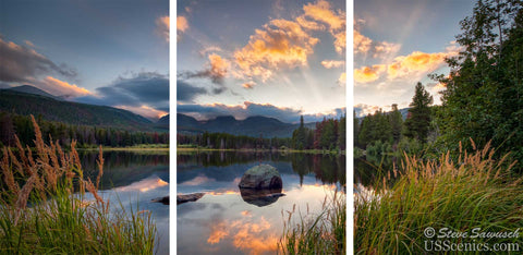 Evening's Farewell at Sprague Lake Triptych